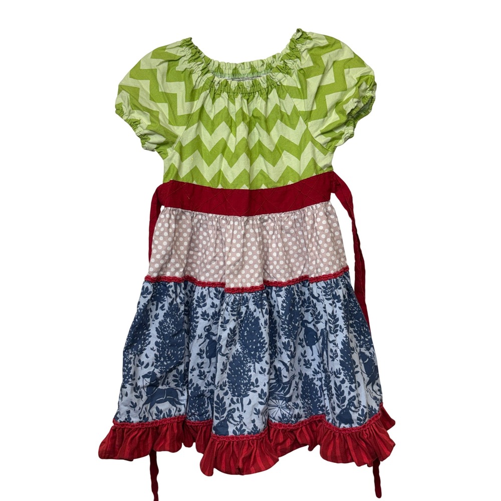 Persnickety Girls Sophie Dress Size 6 Years Mixed Print Boho Ruffle Chevron 2013